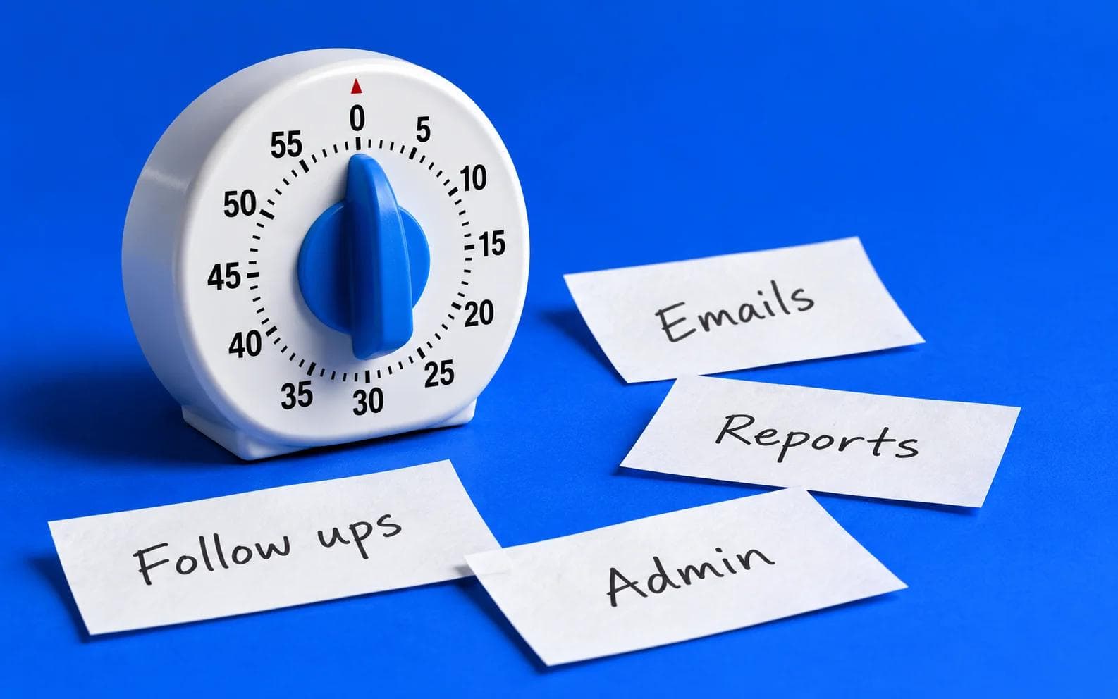 A blue timer surrounded by handwritten notes for everyday admin